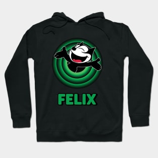 Felix the Cat Cartoon Cat Arms Outstretched Green Vintage Retro Hoodie